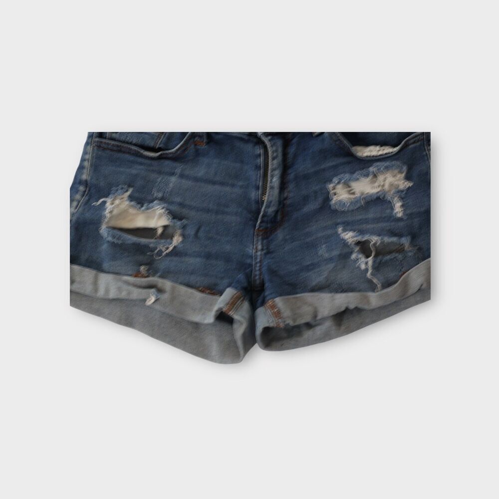 Kancan Denim Jean Cut Off Shorts Women’s Size 27 Stretch Distressed Blue - Picture 11 of 12
